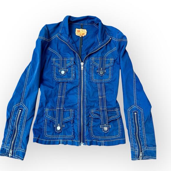 Anthropologie Jackets & Blazers - Twill Twenty Two 22 Size Small Anthropologie Navy Cotton Jacket Unique Zippers